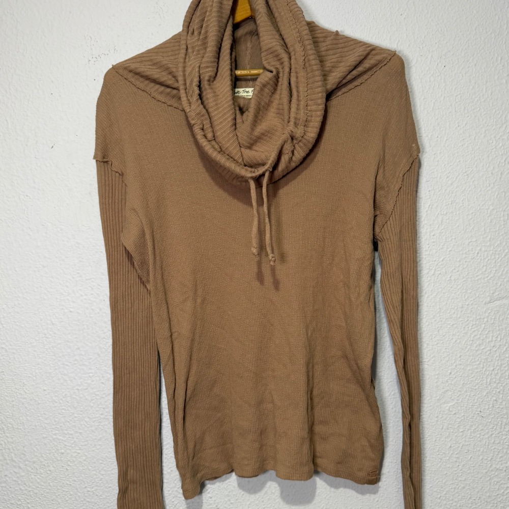 Free People Top We The Free Cowl Neck Ribbed‎ Mauve Raw Seam Small Minimalist